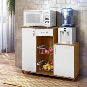 Fruteira para Microondas e galão Madeirado/Branco